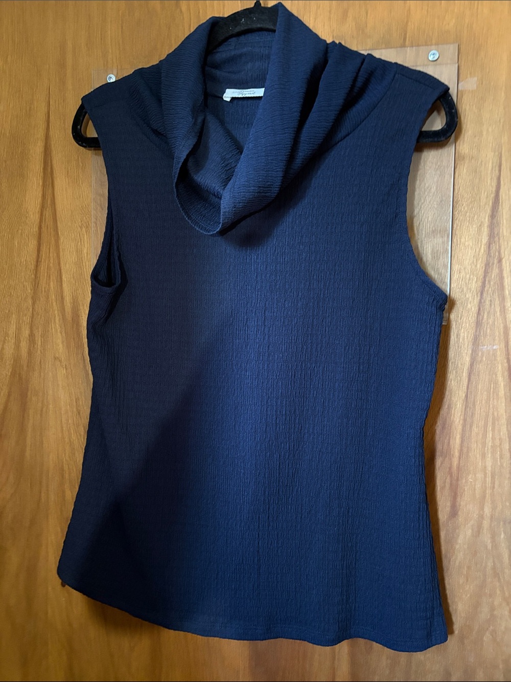 Beacon Apparel Women’s Sleeveless Navy Blue Blouse with Cowl Neckline